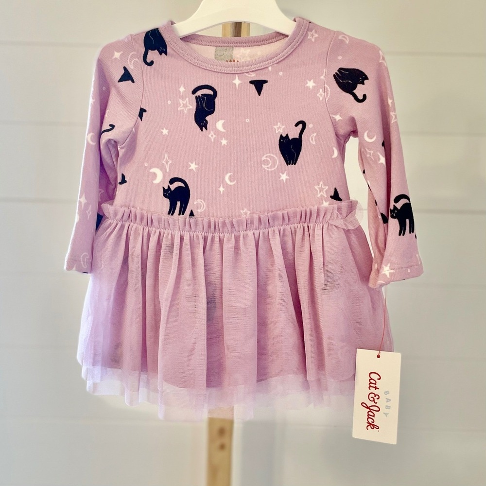 Cat Jack Baby‎ Girls Lavender Cat Moon Stars Tulle Dress Size 9 Months